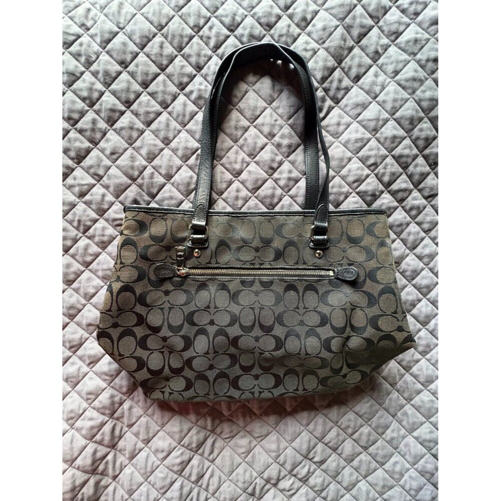 Coach Fiona Zip Top Tote Canvas Black/Walnut Purse - Picture 2 of 6